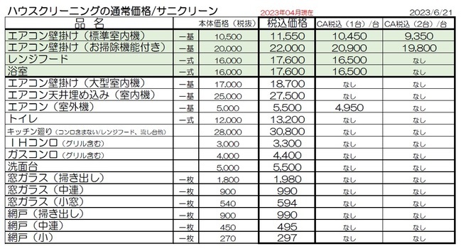 料金表